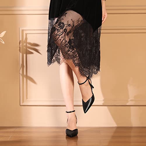 Image of RIBONGZ Block Heels for Women Closed Pointed Toe Heeled Slingback Chunky High Heel Ankle Strap Pumps Patent Leather Comfort Dressy Shoes for Work Party Prom Wedding Bridal Dress