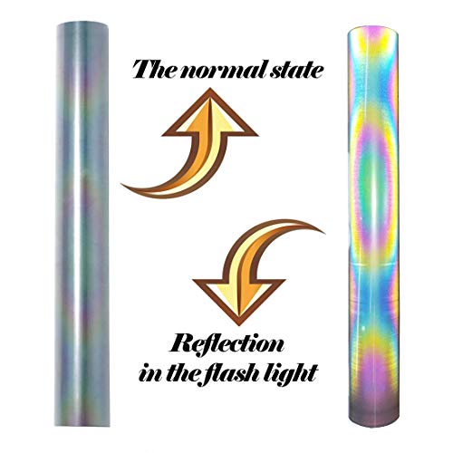 Image of FUNKAKA Heat Transfer Vinyl Reflective Rainbow HTV Roll, 12 inch x 10ft Iron on Vinyl for All Cutter Machine, Reflective HTV Vinyl for T-Shirts Easy to Cut & Weed for Heat Vinyl DIY Design