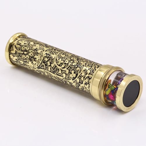 RII Handcrafted Etched Lacquered Brass Kaleidoscope, Oil Object Chamber Classic Kaleidoscope-Unique Gift Ideas for Someone Special, (7\"x1.5\")