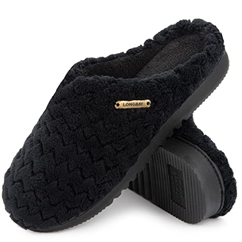 LongBay señoras franela suave zapatillas de espuma de memoria slip on zapatillas de interior