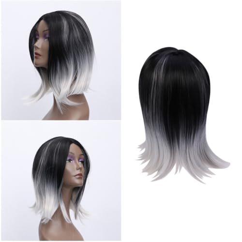 Peluca de densidad 150% 180% con degradado gris y negro resistente al calor de hombros