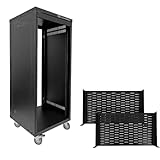 AxcessAbles 22U AV Rack Stand with 1U Vented AV Cantilever Rack Shelf | 19-Inch Rack-mountable Cabinet and 10 Inches Deep No Lips