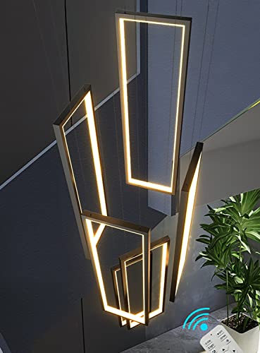 Flashing God Modern 120Inches Long Staircase Chandeliers For Foyer Entrance Adjustable Black Chandelier 6 Rings Rectangle Chandelier Dimmable 3000-6000K #TOP20