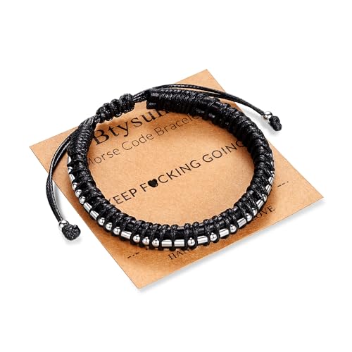 Image of Btysun Fathers Day Gift, Gifts for Men Morse Code Bracelets for Men 2026 Graduation Gifts Mens Bracelet for Him Boyfriend Husband Leather Bracelet Motivational Birthday Jewelry Stocking Stuffers