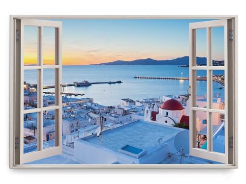Paul Sinus Wandbild 120x80cm Fensterbild Mittelmeer Sonnenuntergang Griechenland Santorini Blau