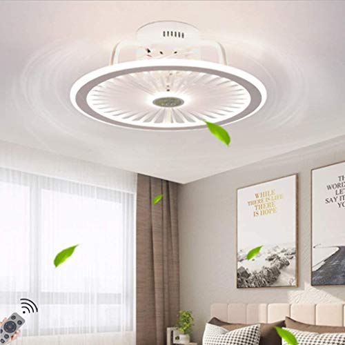LED Fan Plafonnier Moderne Nordique Dimmable Ventilateur Au Plafond Avec Lampe Ultra-Mince Invisible 32W Lustre De Ventilateur Ultra Silencieux Chambre Salon Fan Lumière Éclairage(Ø55CM),Bleu Cover