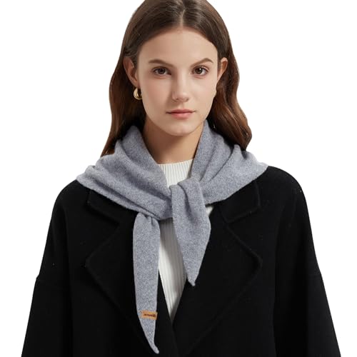 ACUSHLA 100% Merino Wool Triangle Scarf for Women Winter Neck Gaiter Warmer Knit Fashion Hooded Scarf Lightweight Soft Warm Neck Wrap for Ladies, 15.7'' X 47.2'', Light Grey