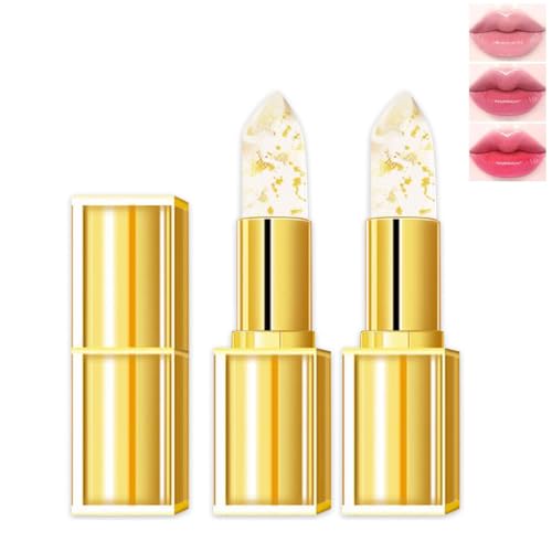Domality 2PCS Transferproof Color Changing Lipstick, pH Activated Tint Balm, Clear Gold Foil Lipsticks That Changes Colors, Moisturizing Glossy Shine Lip Gloss for Women