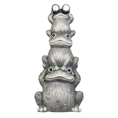 Alpine Corporation 23" Tall Outdoor Solar Powered Stacked Frog Family Statue with LED Lights