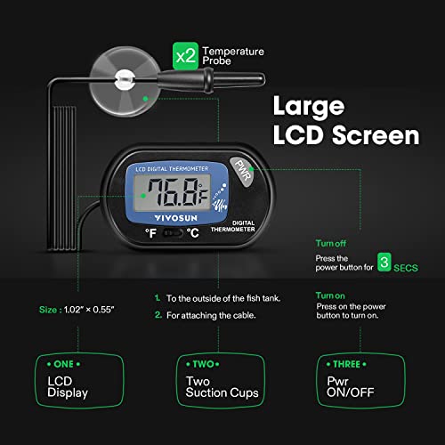 Vivosun 4-Pack Lcd Digital Aquarium Thermometer Fish Tank Water Terrarium Temperature With Suction Cup For Turtle #TOP5