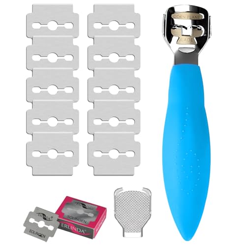 YNR Callus Remover for Feet - Foot File Corn & Callus Remover, Pedicure Tool Includes 10 Replacement Heads, Heel Scrubber & Scraper, Corn Remover for Feet | (Blue)