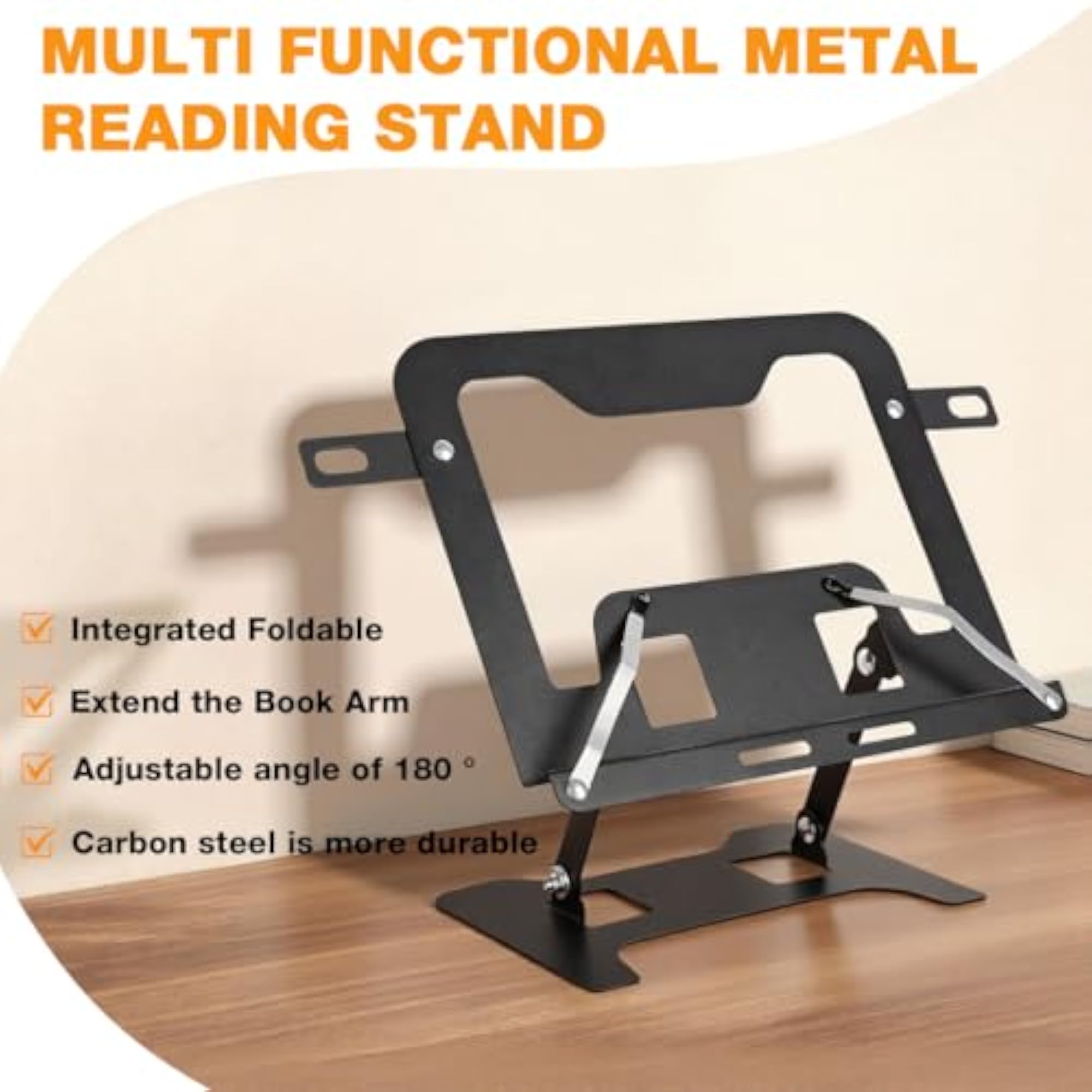 Adjustable Metal Book Stand with Foldable Page Clips