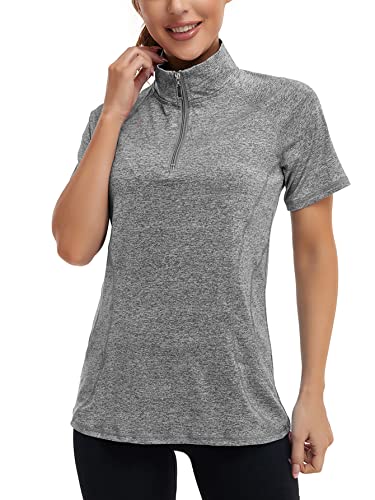 Koscacy Quarter Zip Pullover Women,V-Neck Golf&Tennis Polo Tops Moisture Wicking Exercise Quick Dry Lightweight Shirts Outdoor Sports Clothes Grey Xx-Large #TOP2