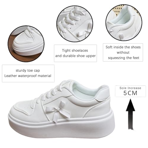 White Bow Thick Soled Lace Up Sneakers, Women's Casual and Fashionable Sports Shoes, Versatile and Non Collision Style3