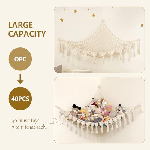 Xugoox Stuffed Animal Net Hammock, Large Storage Hanging Organizer Corner Plush Net Holder for Nursery Bedroom - 2