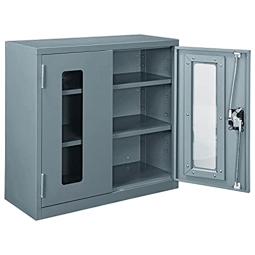 Global Industrial Clear View Wall Storage Cabinet with Locking Recessed Handle, 2 Adjustable Shelves, Steel Construction, 30" W x 12" D x 30" H, Gray, Ships Assembled