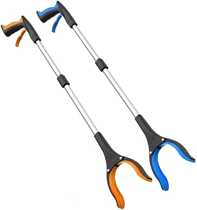 EZPIK Pro 46" Foldable Grabber Reacher Tool for Seniors - Grabbers for Elderly Reaching Tool Heavy Duty Pickup Trash Picker Upper Equipment - Claw Grabber Stick for Reaching Aids, Weed Gripper 2-Pack