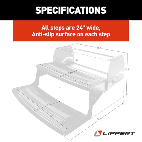 Lippert Radius 24" Double Manual RV Step Assembly, 8" Rise, 300 lbs. Anti-Slip Steps, Compact One-Hand Expand or Collapse, Black Powder Coat, Travel Trailers, 5th Wheels, Campers - 432682 by Lippert Components - Image 4