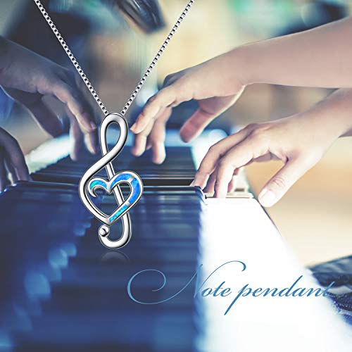 Winnicaca Music Note Necklace For Women Sterling Silver Musical Theme Pendant Jewelry Created Opal Necklace For Her Music Gifts For Music Lovers #TOP4