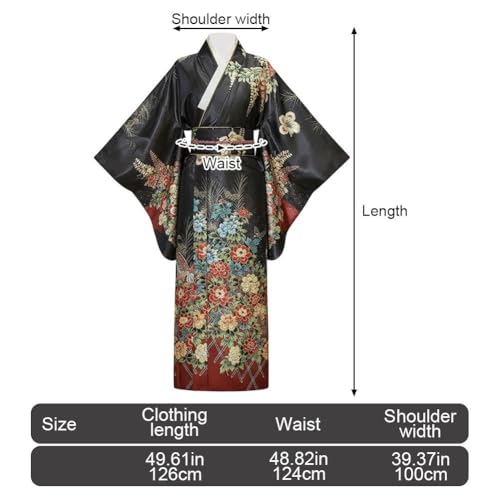 Kimono tradicional japonés cómodo para mujer con estampado floral y cinturón obi ajustable 5