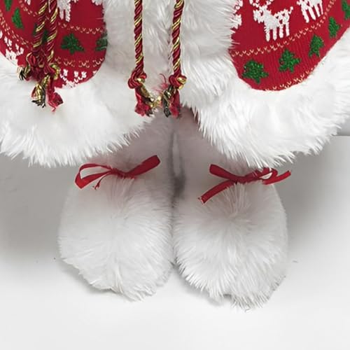 Decoração de Natal Papai Noel Decorativo de Luxo, Roupa Vermelha com Estampa de Rena, Segurando Saco