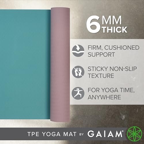 Gaiam TPE Yoga Mat — 6mm Thick, Dual-Texture Non-Slip Surface, Sweat-Resistant & Eco-Friendly | Hot Yoga, Pilates & Floor Workouts | 68" x 24" by Gaiam - Image 4