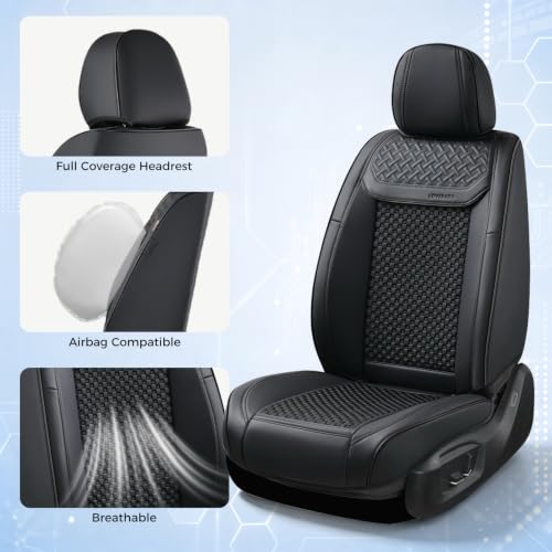 Image of Coverado 2 in 1 Front Seat Covers for Car, Conversions Between Warm Suede and Cold Ice Silk for Car Seat Protector Car Accessories Universal Fit for Most Cars SUVs and Trucks(Black)