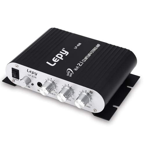 XRLUC 12V Mini Amplifier Powerful with 2.1 Channel Bass Subwoofer, Home Audio Music Stereo Hi-Fi Power Amplifiers 400 Watt Powerful Amp for Passive Speaker PC TV Phone Car Vehicle