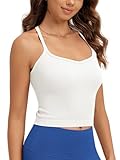 ODODOS Seamless Sweetheart Neck Crop Tank for Women Ribbed Strappy Racerback Cropped Cami Tops, 1-Pack, White, X-Small-Small
