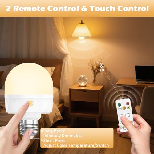 E27 Aufladbare Glühbirne mit Fernbedienung, USB C Wiederaufladbare Led Lampe Akku mit 2200mAh Batterie Magnet Haken, 3 Farben Dimmbare Timer Ohne Strom für Outdoor Licht Camping Hängelampe Notlicht
