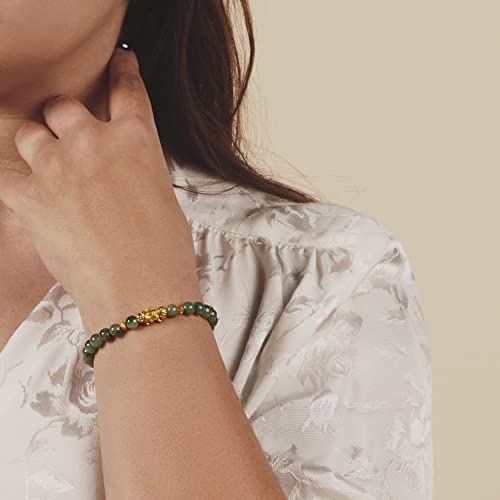 Karma And Luck - Untamed Spirit - Women's Real Jade Stone Stretch Beaded Bracelet With Elegant 18K Gold Plated Brass Dragon Feng Shui Handmade In Bali To Protect Your Spirit #TOP2