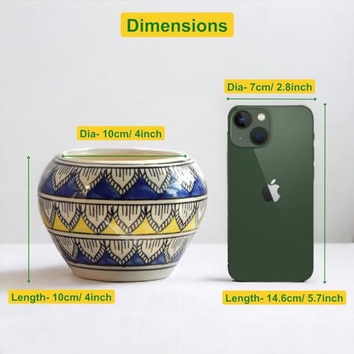 ecofynd 4 inches Ceramic Plant Pots, Clay Flower Pot with Drainage Hole, Decorative Modern Indoor Planters, Home Garden Decor for Living Room Bedroom Interior (CPOT032-BLU)