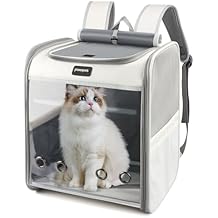 Cat Carrier Backpack, Large Pet Carrier Backpack, Cat Travel Backpack with Breathable Mesh, Cats Backpack Carrier for Small Dog Kitten Cats Carrying Bag, Pet Backpack for Hiking, Light Gray