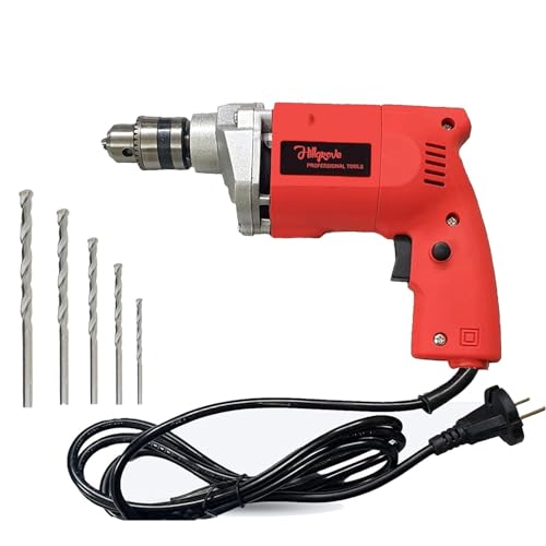 Image of Hillgrove HGCM1015M1 All Purpose 500W Drill Machine with 5 Drill Bits for Making Holes in Metal /Wood /Concrete Pistol Grip Drill (10 mm Chuck Size)