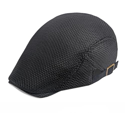 DIYDECAL Mens Breathable Mesh Summer Hat Adjustable Newsboy Beret Ivy Cap Cabbie Flat Cap Black