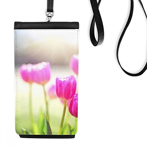 Bourse smartphone faux cuir noir avec porte-monnaie suspendu floral