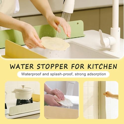 Image of 2PCS X 48CM Silicone Sink Splash Guard in Kitchen Sink Water Splash Guard with Strong Suction Cups Waterproof Countertop & Stove Protector Flexible Anti Splash Baffle for Kitchen & Bathroom