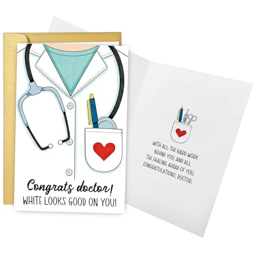 Obbyidk Funny Doctor Graduation Cards Gifts, Medical School Graduation Card for Doctors, New Doctor Card, White Looks Good on You