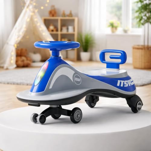 Image of Baybee Pluto Kids Swing Car | Twister Ride on Toy Car with LED Lights, Built-in Music & Scratch Resistant PP Wheels | Push Ride on Toy Kid Car | Magic Push Car for Boys & Girls 3-8 Years (Blue)
