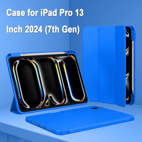 Image of ZryXal New iPad Pro 13 Inch Case (M5) 2025 / (M4) 2024 with Pencil Holder, Smart iPad Case [Support Pencil Pro and Pencil (USB-C)], Support Touch ID and Auto Wake /Sleep (Medium Blue)