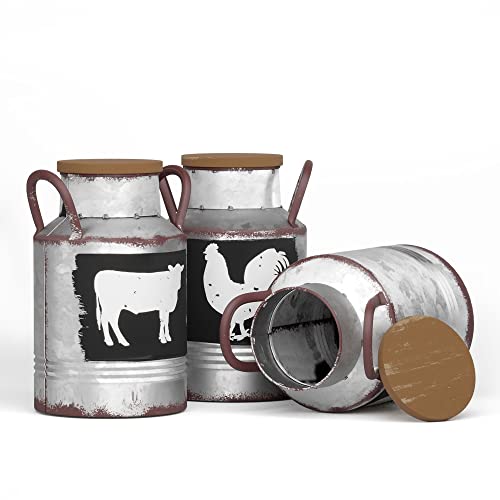 Barnyard Designs FM17A0056 Decorative Galvanized Metal Jars With Rustic Handles, Wood Lids And Tray, Vintage Farmhouse Primitive Country Home Decor Jugs thumb #4