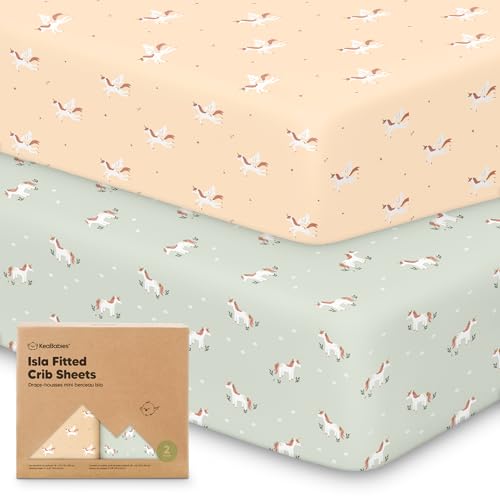 Image of KeaBabies 2pk Baby Crib Sheets for Boys Girls, 52x28 Fitted (Lune Mystic) | Viscose Derived from Bamboo, Toddler Bed Sheets Neutral, Fitted Crib Mattress Sheet for Standard Baby Bedding, Soft, Cozy