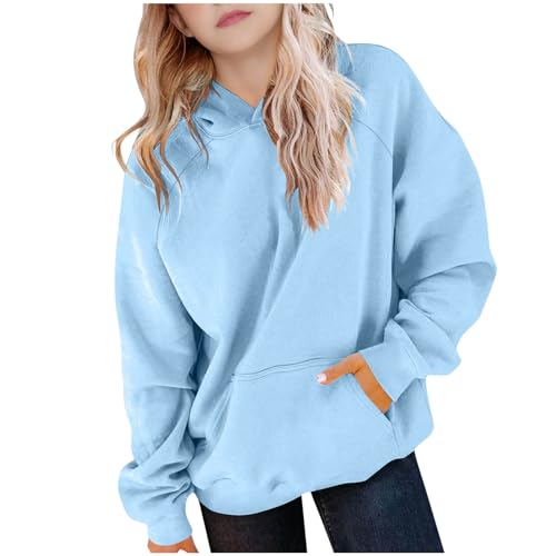 Plus Size Hooded Sweatshirts For Big Kids Dressy Casual Comfy Realxed Sweatshirt Solid Color Pullover With Pockets