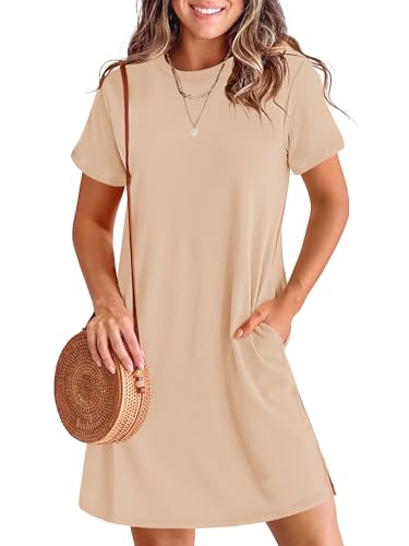 Image of ANRABESS Women's Summer Casual T Shirt Dresses Short Sleeve Crewneck Striped Mini Shift Dress 2026 Beach Vacation Outfits
