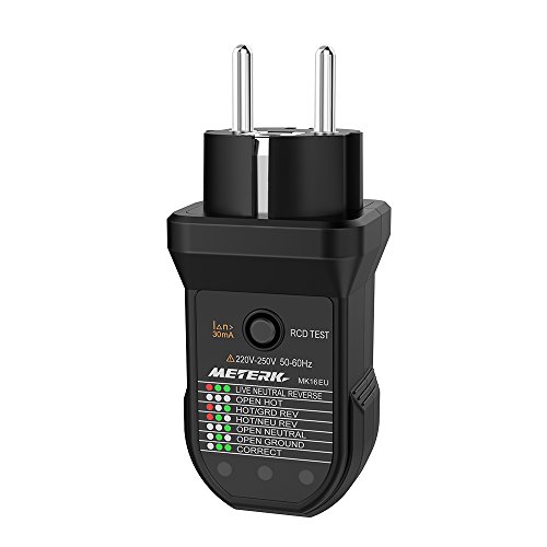 Meterk Comprobador de Enchufes Prueba Automática Neutra de Tierra de Alambre Vivo Testeador del Cableado Eléctrico Detector de Polaridad de...