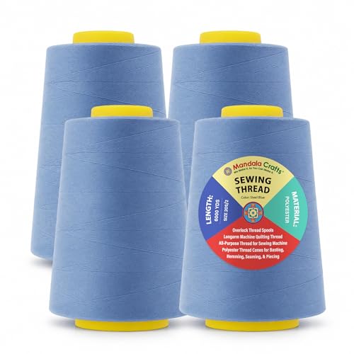 Mandala Crafts 20S/2 Steel Blue Polyester 4 Pack of Serger Threads Cones