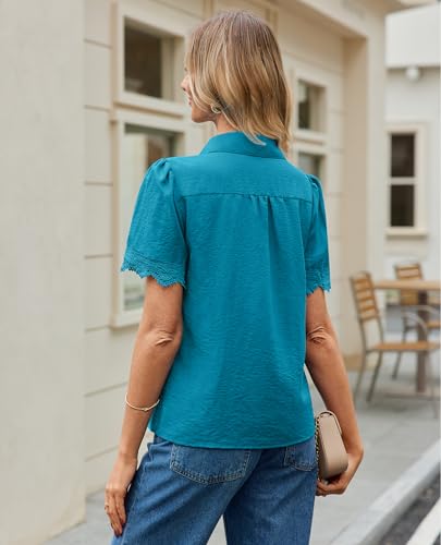 Image of siliteelon Womens Summer Button Down Lace Blouses Lapel Trim Dress Casual Shirts 2026 Fashion Business Short Sleeve Tops
