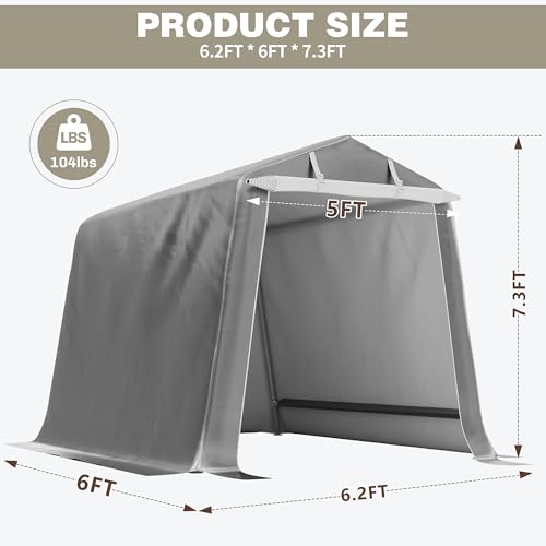 Shintenchi 6x6 FT Motorcycle Carport,Portable Storage Shed with Roll-up Zipper Door,Heavy Duty Portable Garage,UV Resistant & Waterproof Tarp,Storage Tent for Motorcycle,Bike,Garden Tools,Grey by Shintenchi - Image 2