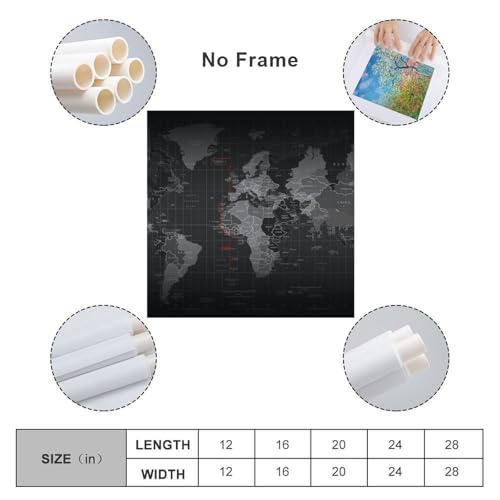 Impression sur toile abstraite de la carte du monde noire 70x70