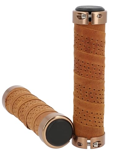 Gusti Fahrradgriff Leder - Nairo Q. Echtes Lenkergriff Ledergriff Braun Leder Metallring Rosegold